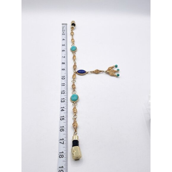 Signed Holst + Lee Gold Tone Turquoise Blue Cabochon Y Drop Necklace Statement - Picture 7 of 9